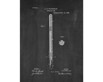 Fountain Pen Patent Print Poster - 1884 -  Historical Vintage Wall Art