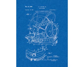 Diving Helmet Patent Print Poster - 1967 -  Historical Vintage Wall Art