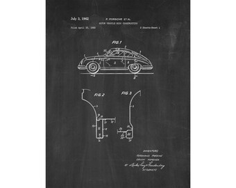Porsche Patent Print Poster - 1962 -  Historical Vintage Wall Art
