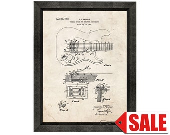 Clarence Fender Stratocaster Patent Print Poster - 1956 - Historical Vintage Wall Art - Great Gift Idea