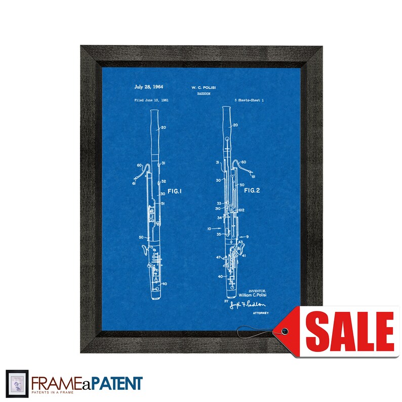 Bassoon Patent Print Poster 1964 Historical Vintage Wall Art Great Gift Idea image 1