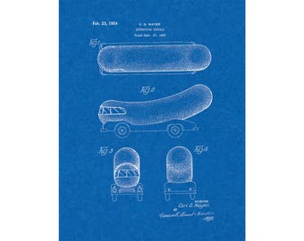 Oscar Mayer Wienermobile Patent Print Poster - 1954 -  Historical Vintage Wall Art