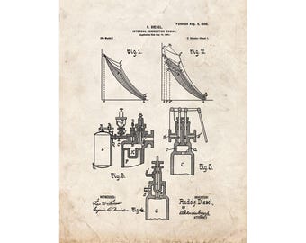 Internal Combustion Engine Patent Print Poster - 1898 -  Historical Vintage Wall Art