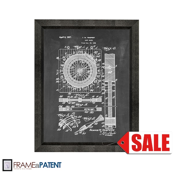 Dart Board Patent Print Poster - 1937 - Historical Vintage Wall Art - Great Gift Idea