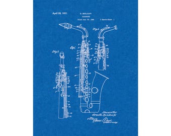 Saxophone Patent Print Poster - 1931 -  Historical Vintage Wall Art