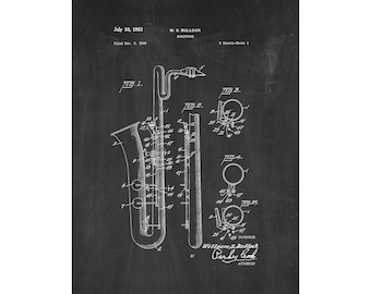 Saxophone Patent Print Poster - 1951 -  Historical Vintage Wall Art