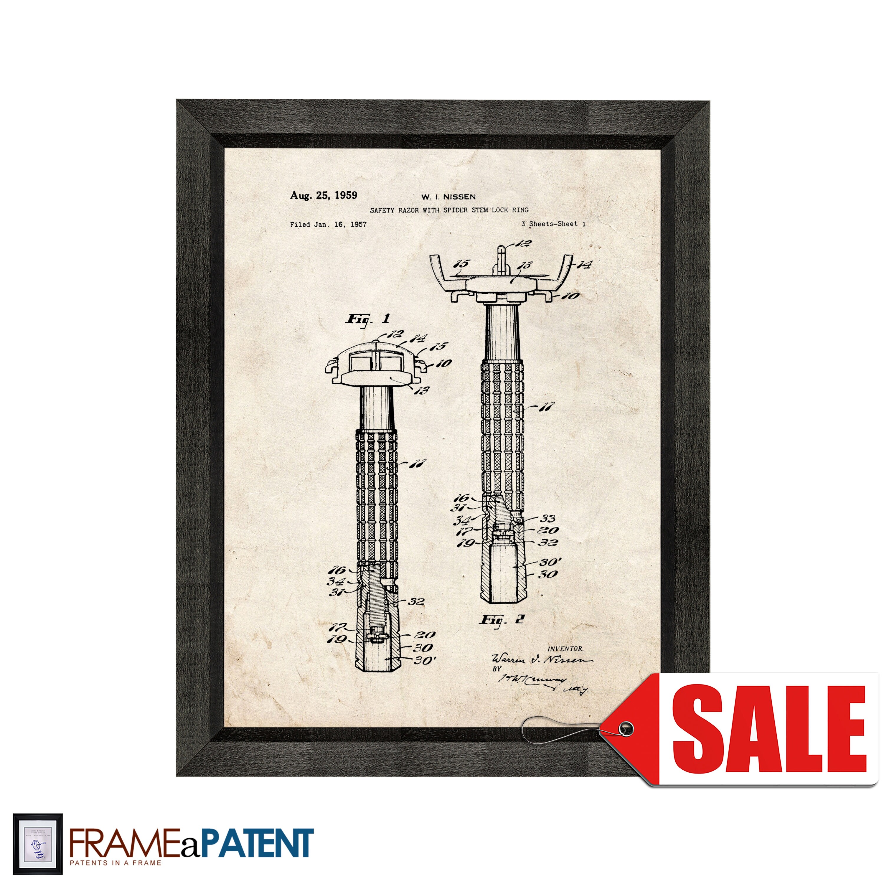 Safety Razor With Spider Stem Lock Ring Patent Print Poster | Etsy