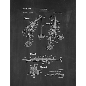 Ice Fishing Tip-up Patent Print Poster - 1965 -  Historical Vintage Wall Art
