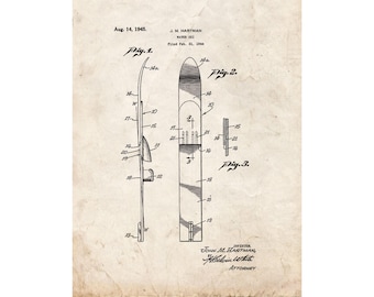 Water Ski Patent Print Poster - 1945 -  Historical Vintage Wall Art