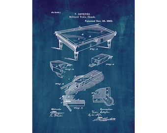 Billiard Table Patent Print Poster - 1880 -  Historical Vintage Wall Art