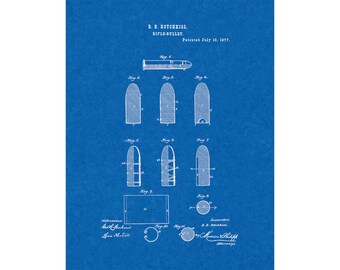 Rifle Bullet Patent Print Poster - 1877 -  Historical Vintage Wall Art