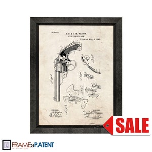 Wesson Revolving Fire Arm Patent Print Poster - 1885 - Historical Vintage Wall Art - Great Gift Idea