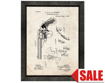 Wesson Revolving Fire Arm Patent Print Poster - 1885 - Historical Vintage Wall Art - Great Gift Idea