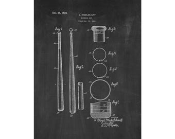 Baseball Bat Patent Print Poster - 1926 -  Historical Vintage Wall Art