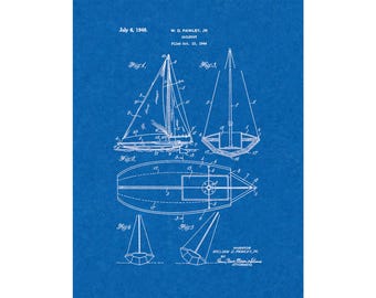 Sailboat Patent Print Poster - 1948 -  Historical Vintage Wall Art