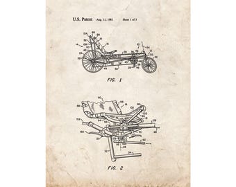 Recumbent Bicycle Patent Print Poster - 1981 -  Historical Vintage Wall Art