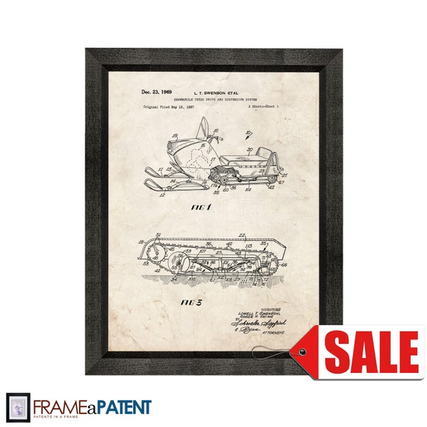 Snowmobile Tread Drive And Suspension System Patent Print Poster - 1969 - Historical Vintage Wall Art - Great Gift Idea