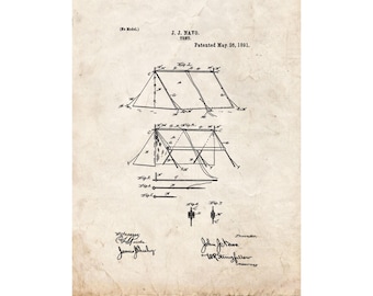 Tent Patent Print Poster - 1891 -  Historical Vintage Wall Art