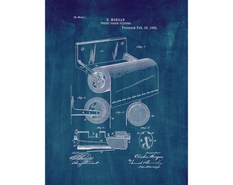 Toilet Paper Holder Patent Print Poster - 1892 -  Historical Vintage Wall Art