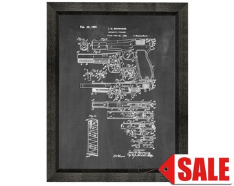 FN and Browning Hi-Power Pistol Patent Print Poster - 1927 - Historical Vintage Wall Art - Great Gift Idea