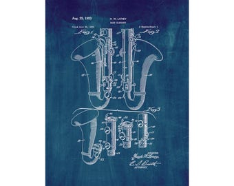 Bass Clarinet Patent Print Poster - 1953 -  Historical Vintage Wall Art