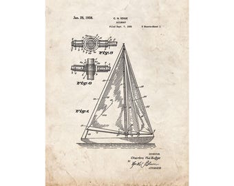 Sailboat Patent Print Poster - 1938 -  Historical Vintage Wall Art
