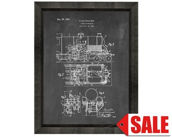 Steam Locomotive Patent Print Poster - 1924 - Historical Vintage Wall Art - Great Gift Idea