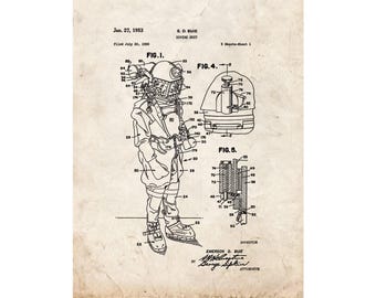 Diving Suit Patent Print Poster - 1953 -  Historical Vintage Wall Art