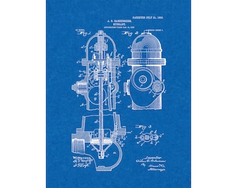 Fire Hydrant Patent Print Poster - 1903 -  Historical Vintage Wall Art