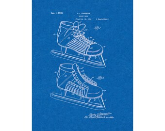 Hockey Shoe Patent Print Poster - 1935 -  Historical Vintage Wall Art