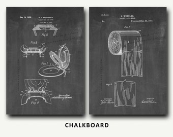 Toilet Seat and Toilet Paper Patent Set - Bathroom Wall Art Poster
