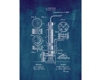 Alcohol Still Patent Print Poster - 1880 -  Historical Vintage Wall Art