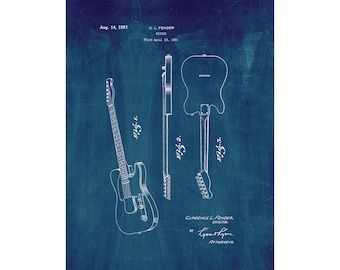 The Clarence Fender Telecaster Patent Print Poster - 1951 -  Historical Vintage Wall Art