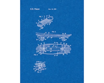 Skateboard Patent Print Poster - 1980 -  Historical Vintage Wall Art