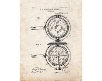Waffle Iron Patent Print Poster - 1883 -  Historical Vintage Wall Art