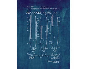 Surfboard Patent Print Poster - 1966 -  Historical Vintage Wall Art