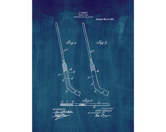 Hockey stick Patent Print Poster - 1916 -  Historical Vintage Wall Art