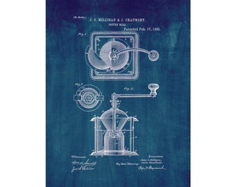Coffee Mill Patent Print Poster - 1885 -  Historical Vintage Wall Art