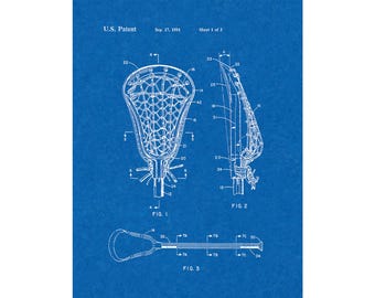 Lacrosse Stick Patent Print Poster - 1991 -  Historical Vintage Wall Art