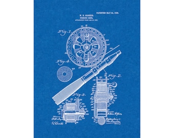 Fishing Reel Patent Print Poster - 1906 -  Historical Vintage Wall Art