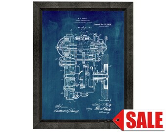 Harley Engine Construction Patent Print Poster - 1920 - Historical Vintage Wall Art - Great Gift Idea