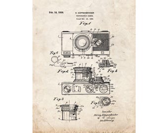 Photographic Camera Patent Print Poster - 1936 -  Historical Vintage Wall Art