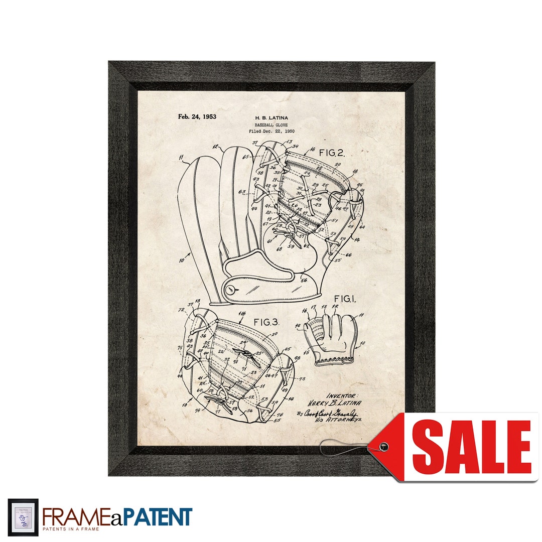 Baseball Glove Patent Print Poster - 1953 - Historical Vintage Wall Art ...