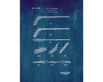 Hockey Stick Patent Print Poster - 1935 -  Historical Vintage Wall Art