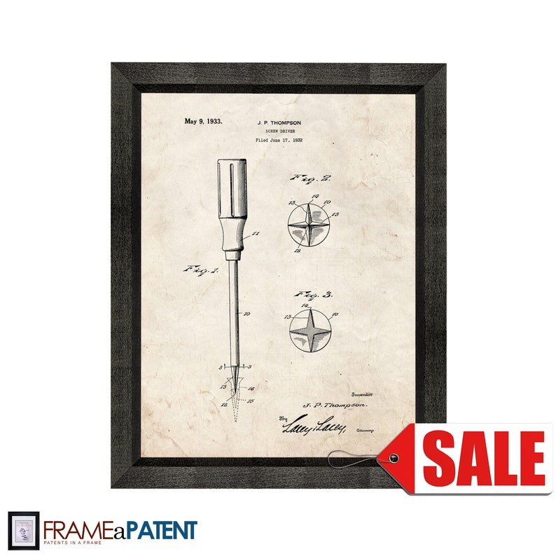 Screwdriver Patent Print Poster 1933 Historical Vintage Wall Art Great Gift Idea afbeelding 1