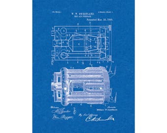 Hot Air Furnace Patent Print Poster - 1890 -  Historical Vintage Wall Art
