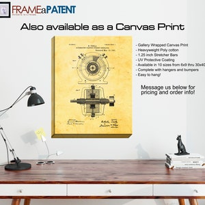 Pu&ograve; includere: Una stampa di brevetto vintage del generatore di corrente elettrica alternata di Nikola Tesla, stampata su una tela con uno sfondo ingiallito. La stampa &egrave; disponibile come stampa su tela avvolta in galleria con un materiale in cotone poli pesante, barre di barella da 1,25 pollici, rivestimento protettivo UV ed &egrave; disponibile in 10 dimensioni da 6x9 a 30x40 pollici.