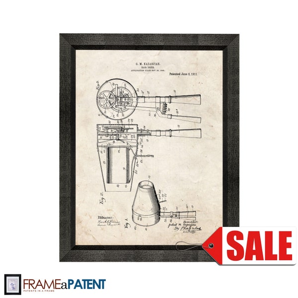 Hair Dryer Patent Print Poster - 1911 - Historical Vintage Wall Art - Great Gift Idea