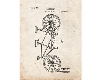 Tandem Bicycle Patent Print Poster - 1945 -  Historical Vintage Wall Art