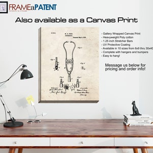 May include: A vintage canvas print of a stethoscope patent drawing. The print is available in 10 sizes from 6x9 to 30x40 inches. It includes hangers and bumpers and is easy to hang.